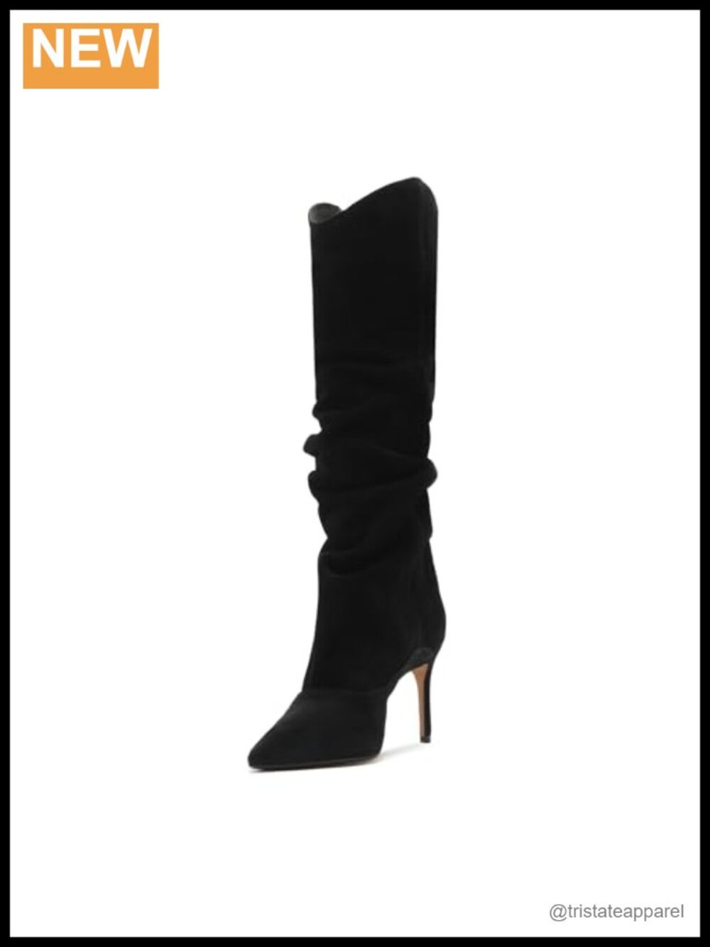 Suede Slouch Boots Mid-Calf Stiletto Heel Pointed Toe Ruched